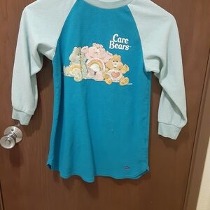 Care Bears Kids Girls Long Sleeve Night Gown  - Teal and Light Blue Size S